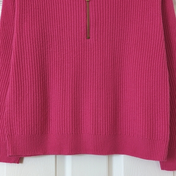 Talbots Merino Wool Blend Ribbed Knit Spread Zipped Collar Sweater Hot Pink SP - Picture 6 of 11